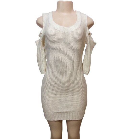 Mad For Me Dresses & Skirts - MAD For Me Shoulder Cut Out Dress Women Small Cream Acrylic Off Shoulder